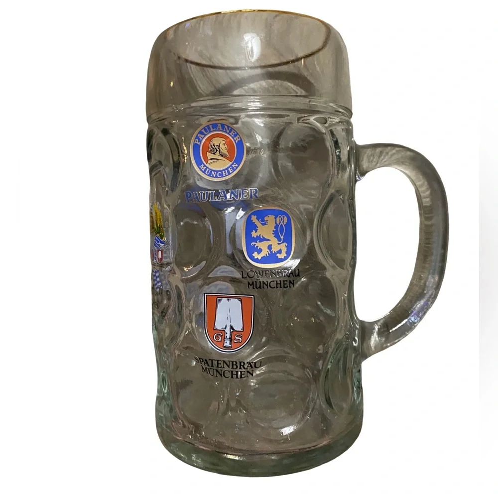 Gruss Vom Oktoberfest Munchen 1L 8'' Clear Dimpled Glass Beer Stein W/Decals